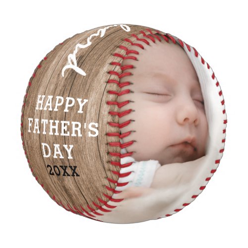 Custom Name Best Dad Ever Fathers Day Photo Wood Baseball