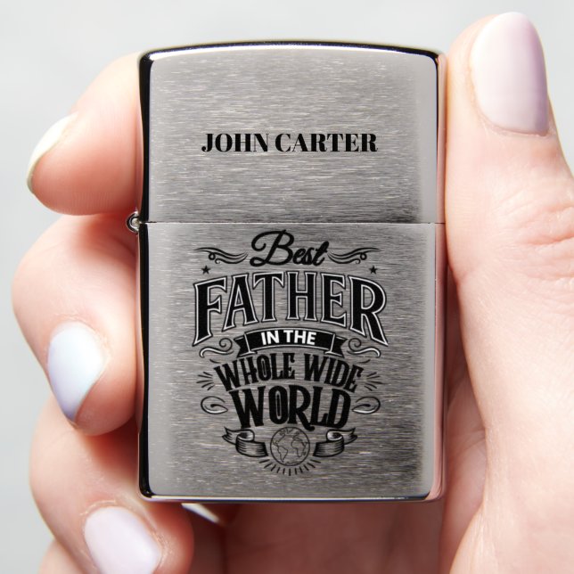 Custom Name Best Father in the World Zippo Lighter (In Hand)