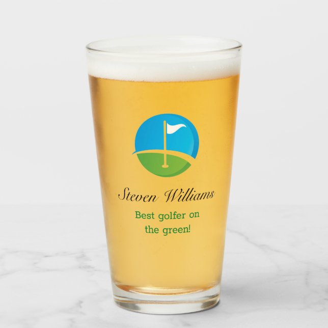Custom Name Best Golfer Beer Glass (Front Filled)