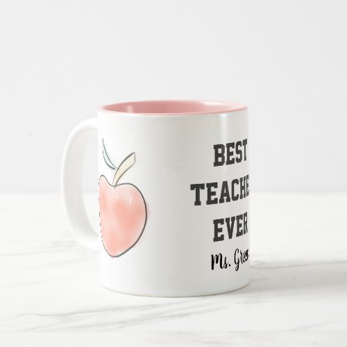 Custom Name Best Teacher Ever Watercolor Apple Two_Tone Coffee Mug