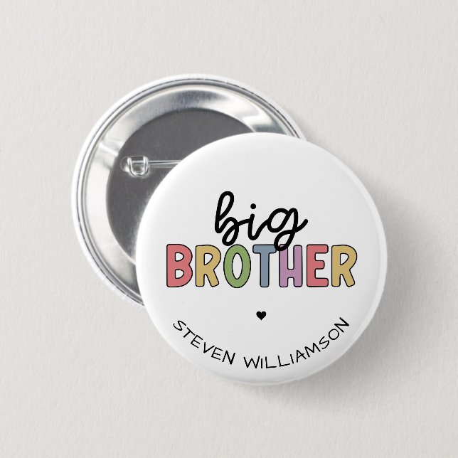 Custom Name Big Brother Cute Personalized Button (Front & Back)