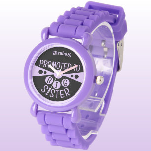 Custom name big sister black purple kids watch
