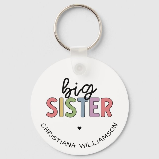 Custom Name Big Sister Cute Personalized Keychain (Front)