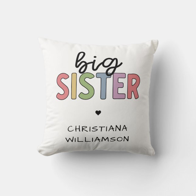 Custom Name Big Sister Cute Personalized Throw Pillow (Front)