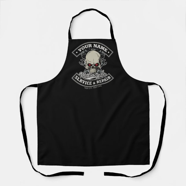 Custom NAME Biker Mechanic Skull Motorcycle Garage Apron (Front)