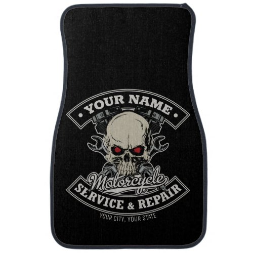 Custom NAME Biker Mechanic Skull Motorcycle Garage Car Floor Mat