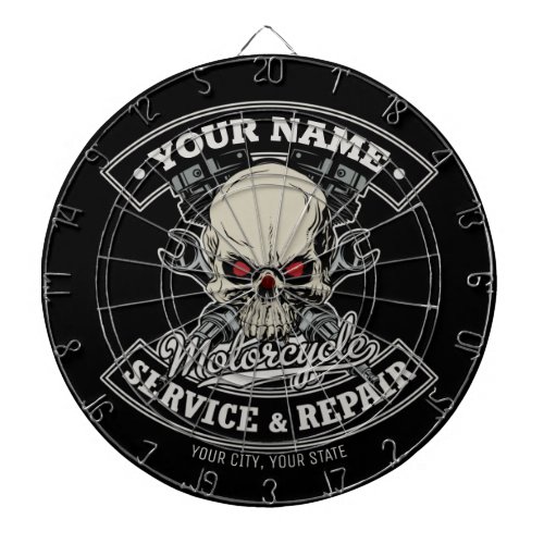 Custom NAME Biker Mechanic Skull Motorcycle Garage Dart Board