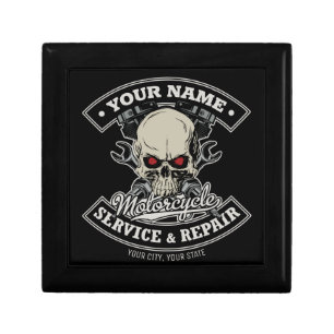 Custom NAME Biker Mechanic Skull Motorcycle Garage Gift Box