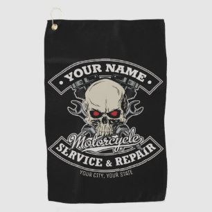 Custom NAME Biker Mechanic Skull Motorcycle Garage Golf Towel