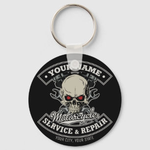 Custom NAME Biker Mechanic Skull Motorcycle Garage Keychain