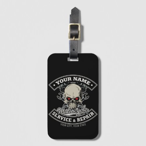 Custom NAME Biker Mechanic Skull Motorcycle Garage Luggage Tag