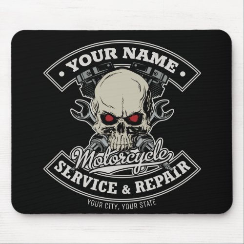 Custom NAME Biker Mechanic Skull Motorcycle Garage Mouse Pad