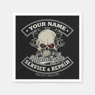 Custom NAME Biker Mechanic Skull Motorcycle Garage Napkins