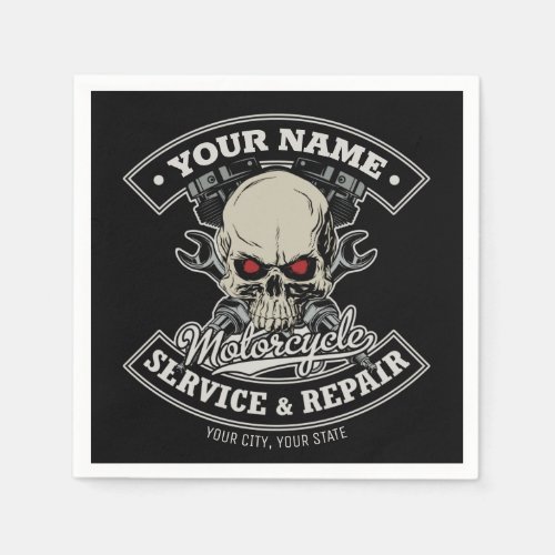 Custom NAME Biker Mechanic Skull Motorcycle Garage Napkins