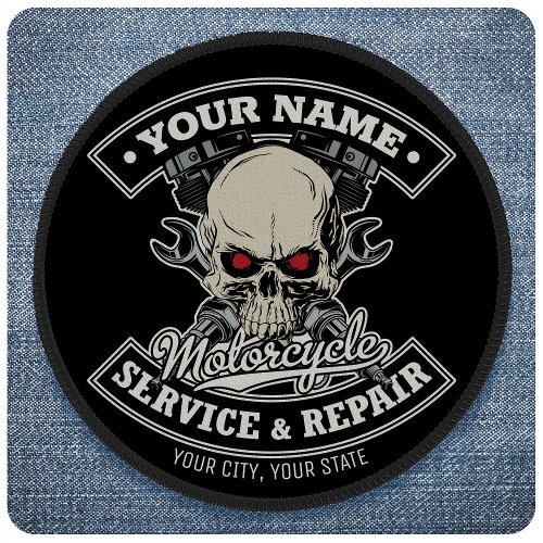 Custom NAME Biker Mechanic Skull Motorcycle Garage Patch