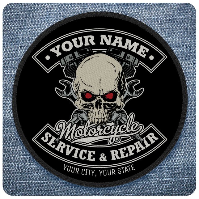 Custom NAME Biker Mechanic Skull Motorcycle Garage Patch (Creator Uploaded)