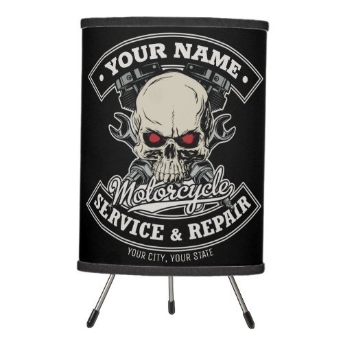 Custom NAME Biker Mechanic Skull Motorcycle Garage Tripod Lamp