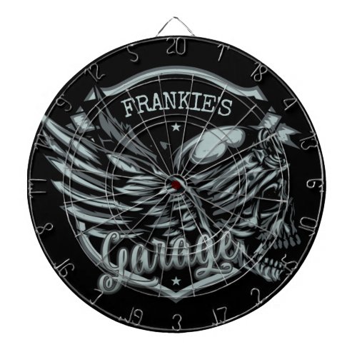 Custom NAME Biker Skull Wings Motorcycle Garage Dart Board