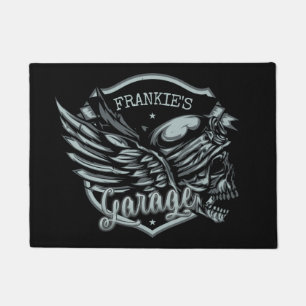 Custom NAME Biker Skull Wings Motorcycle Garage Doormat
