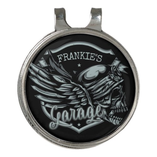 Custom NAME Biker Skull Wings Motorcycle Garage Golf Hat Clip