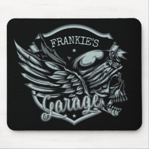 Custom NAME Biker Skull Wings Motorcycle Garage Mouse Pad