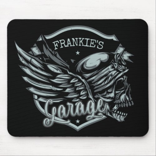 Custom NAME Biker Skull Wings Motorcycle Garage Mouse Pad