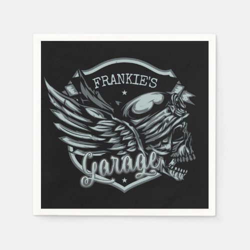 Custom NAME Biker Skull Wings Motorcycle Garage Napkins