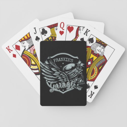 Custom NAME Biker Skull Wings Motorcycle Garage Poker Cards