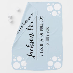 Custom name, birth date, weight baby blanket, blue baby blanket