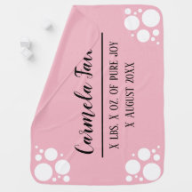 Custom name, birth date, weight baby blanket, pink