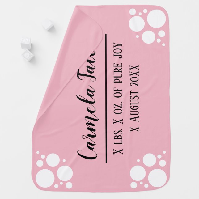 Custom name, birth date, weight baby blanket, pink baby blanket (In Situ)