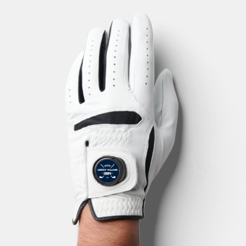Custom Name Birth Year Navy Blue  White Golf Glove