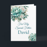 Custom Name Birthday Card<br><div class="desc">Imagine this fresh floral watercolor printed birthday card being opened by your special father with his custom name on it. 
Hues of Teal & Green on a crisp White background. Greeting printed inside.  
Customize and change the sample name to what you need with this template or buy as shown.</div>
