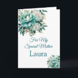 Custom Name Birthday Card<br><div class="desc">Imagine this fresh floral watercolor printed birthday card being opened by your special mother with her name on it. 
Hues of Teal & Green on a crisp White background. Greeting printed inside.  
Customize and change the sample name to what you need with this template or buy as shown.</div>