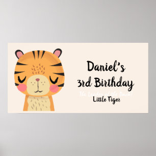 Custom Name & Birthday Cute Tiger Cartoon Animal Poster