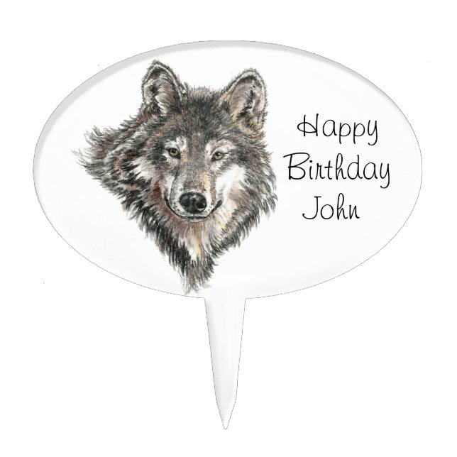 Custom Name  Birthday for Wolf Nature Animal fan Cake Topper (Front)