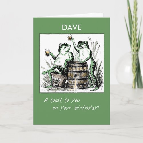 Custom Name Birthday Frogs Toasting with Beer Card