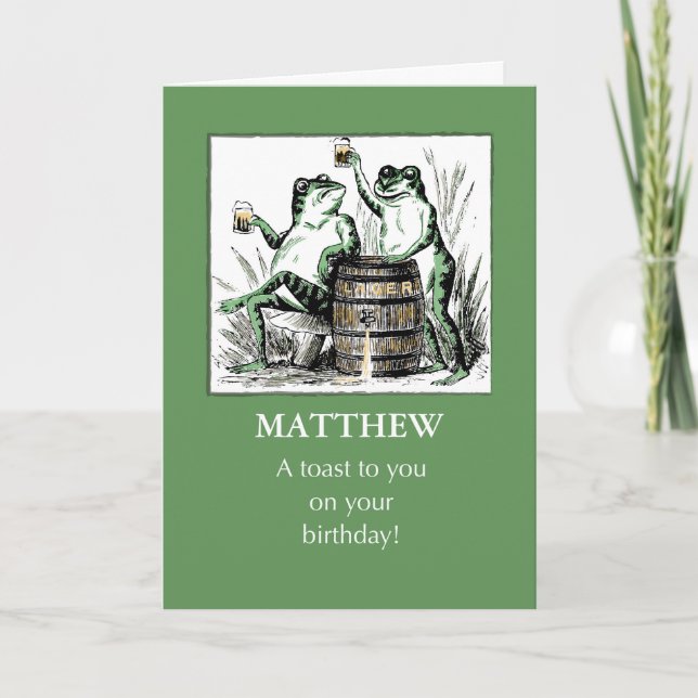 Custom Name Birthday Frogs with Beer Card (Front)
