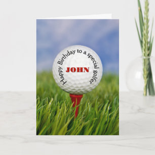 Custom Name Birthday Golf Ball On a Tee Card