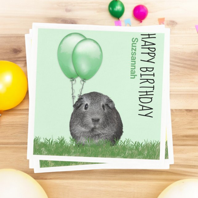 Custom Name Birthday Guinea Pig Green Balloons Napkins (Creator Uploaded)