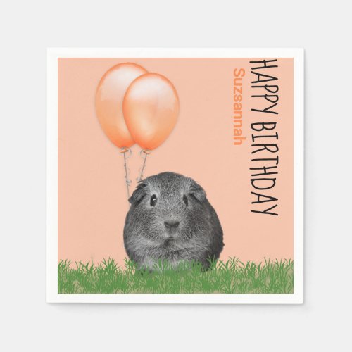 Custom Name Birthday Guinea Pig Orange Balloons Napkins