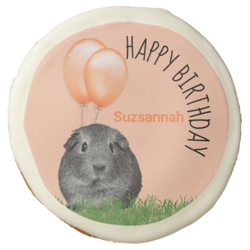 Custom Name Birthday Guinea Pig Orange Balloons  Sugar Cookie