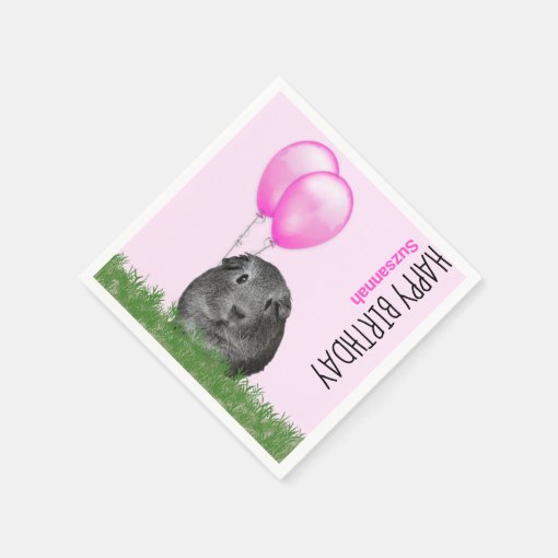 Custom Name Birthday Guinea Pig Pink Balloons Napkins Zazzle