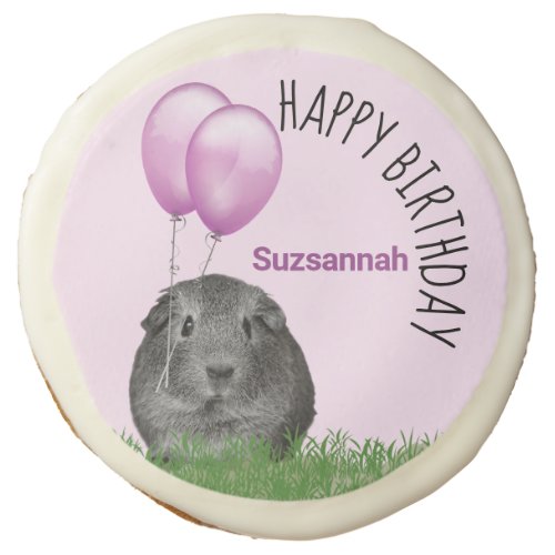 Custom Name Birthday Guinea Pig Purple Balloons  Sugar Cookie