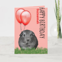 Custom Name Birthday Guinea Pig Red Balloons Card