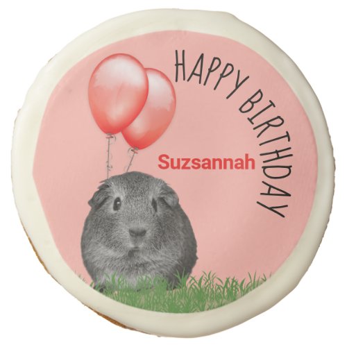 Custom Name Birthday Guinea Pig Red Balloons Sugar Cookie