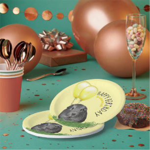 Custom Name Birthday Guinea Pig Yellow Balloons Paper Plates