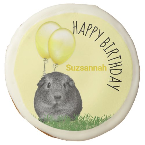 Custom Name Birthday Guinea Pig Yellow Balloons  Sugar Cookie