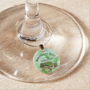 Custom Name Birthday Handsome Green Frog Prince Wine Charm