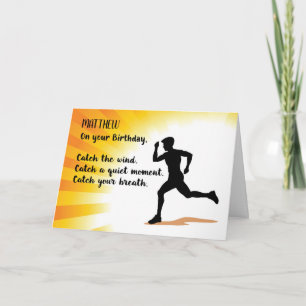 Custom Name Birthday Man Running Sunburst Back Card